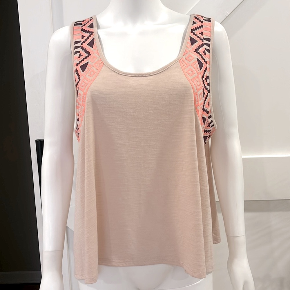 Vintage Y2K Mossimo Aztec Print Flowy Tank Top Peach Purple & Neon Orange